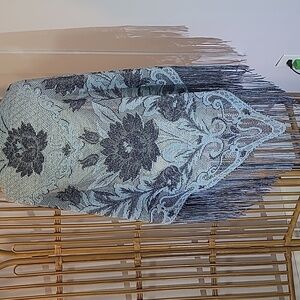 JAPANESE MADE blue lace shawl metallic silver sparkles one size fits all floral